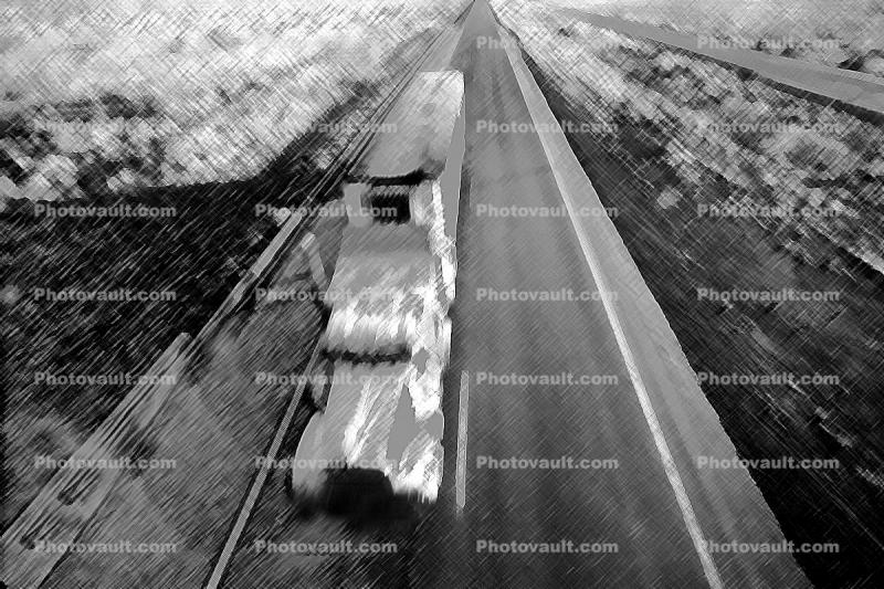 Interstate Highway I-40 looking west, Semi-trailer truck, Paintography, Semi