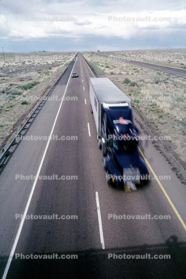 Interstate Highway I-40 looking west, Semi-trailer truck, Semi