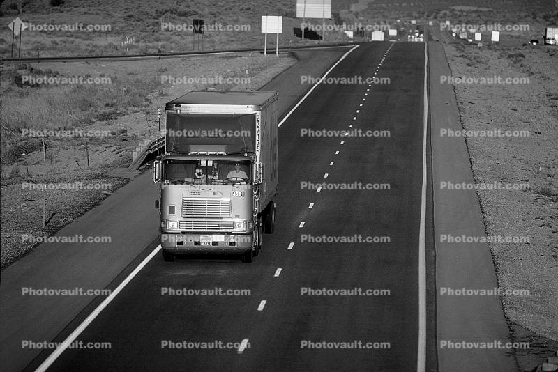 Interstate Highway I-40, Gallup, Semi-trailer truck, Semi, cabover semi trailer truck, flat front