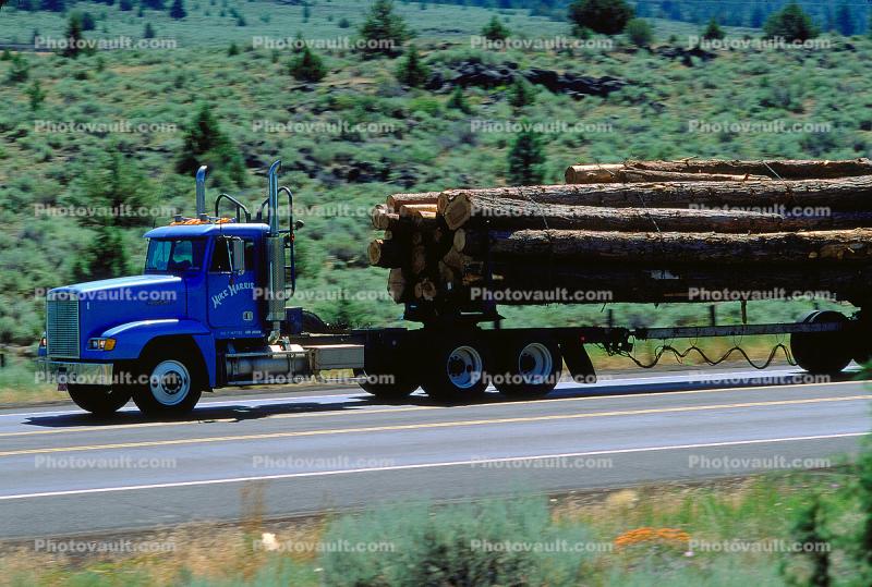 Freightliner Logging Truck, Trees, Highway, Shasta County, US Highway-97