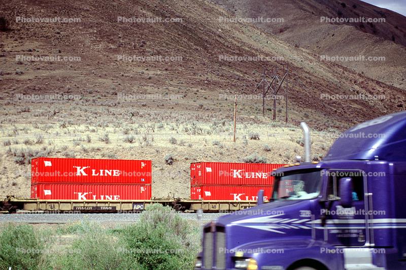 K-Line, Kenworth, Piggyback Container Train, Durkee