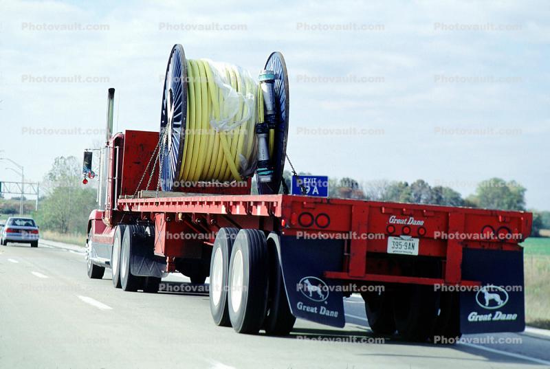 Wire Roll, Great Dane, flatbed trailer, mud guards, Interstate Highway I-64