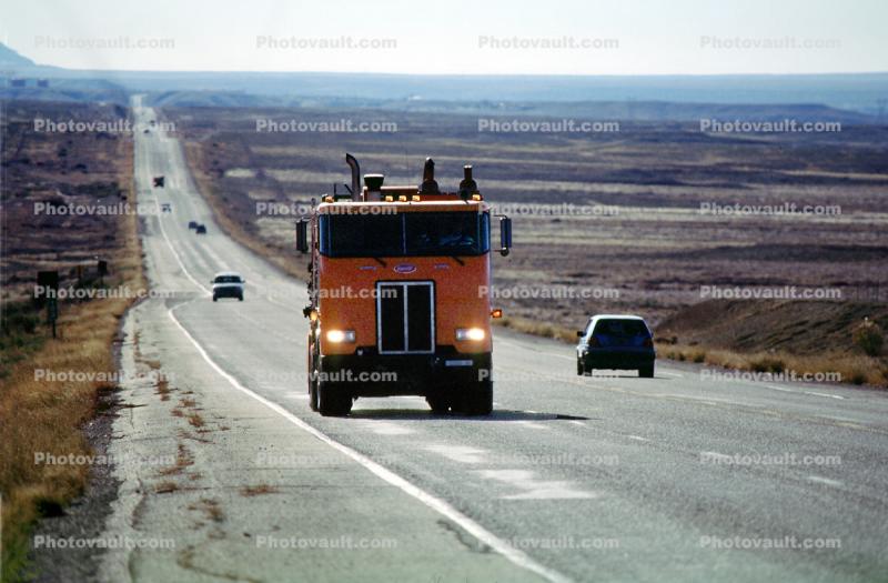 Peterbilt cab head-on, north of Shiprock, Highway 160, Semi, Road, Roadway, highway