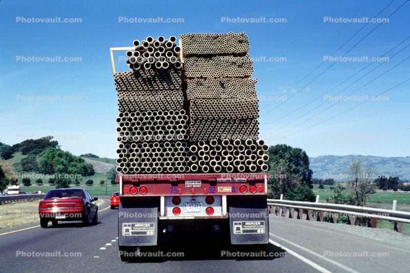 Pipe, flatbed trailer