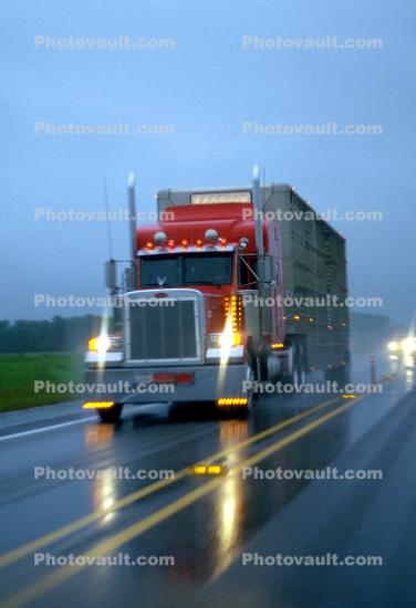 Peterbilt, south of Salina, Interstate Highway I-135, Twilight, Dusk, Dawn, Semi-trailer truck, Semi