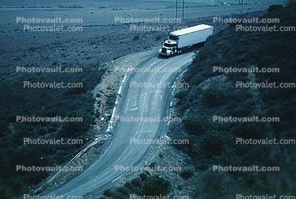 Coast Highway-1, south of Ensenada, S-Curve, Semi-trailer truck, Semi