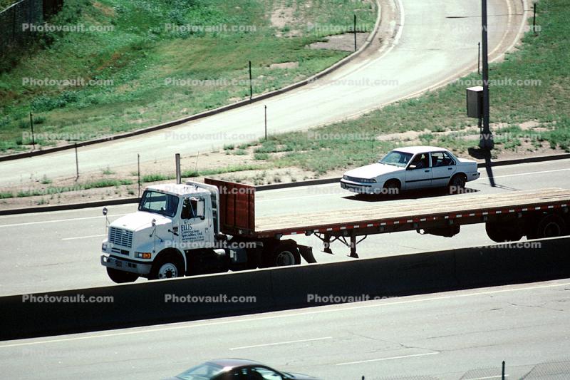 car carrier, Denver, Interstate Highway I-25, Semi, flatbed trailer