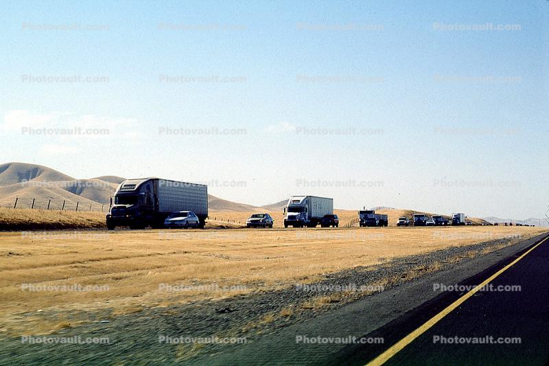 Interstate Highway I-5 near the Grapevine, Semi-trailer truck, Semi