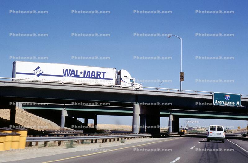 Altamont Pass, Interstate Highway I-580, Wal Mart, overpass, cars, freeway, Semi-trailer truck, Semi