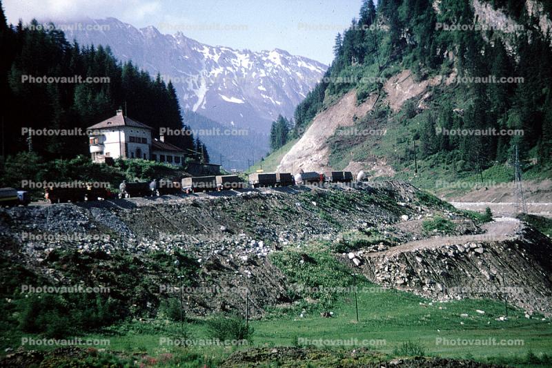 Trucks Lined up at the Border, Italian Alps, July 1968