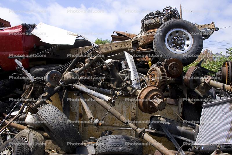 Car Crusher, tires, axle, California