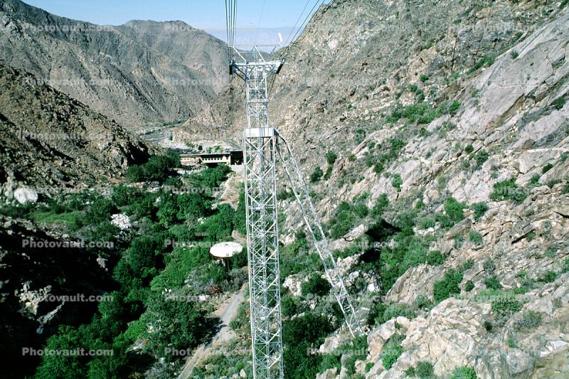 Steel Truss Pylon, tower, Valley Station building, Palm Springs Aerial Tramway, June 1987