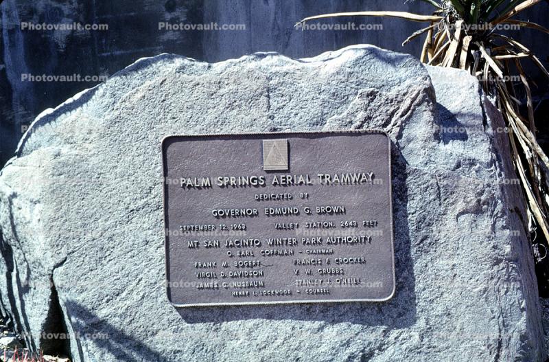 Palm Springs Aerial Tramway bronze plaque, 1964
