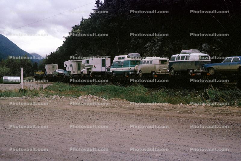 Alaska Train, flatbed, near Skagway Alaska, August 1969