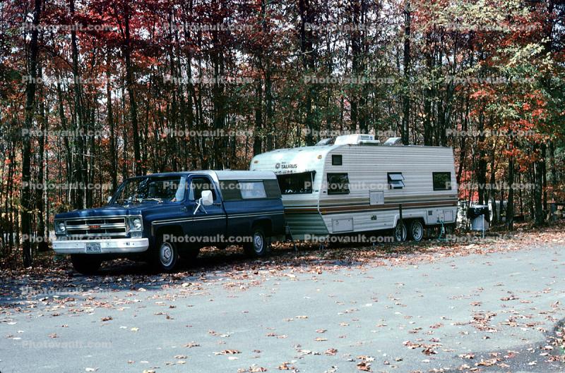 Taurus Trailer, GMC Pickup truck, Pipestem State Park, West Virginia, October 1985