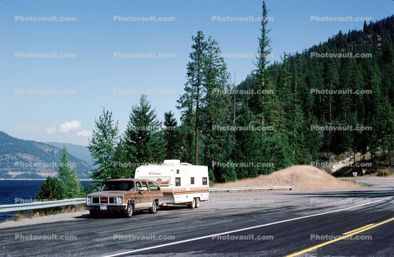 Lake Koocanusa, Kootnai River, Taurus Trailer, GMC Pickup truck, Montana, September 1991