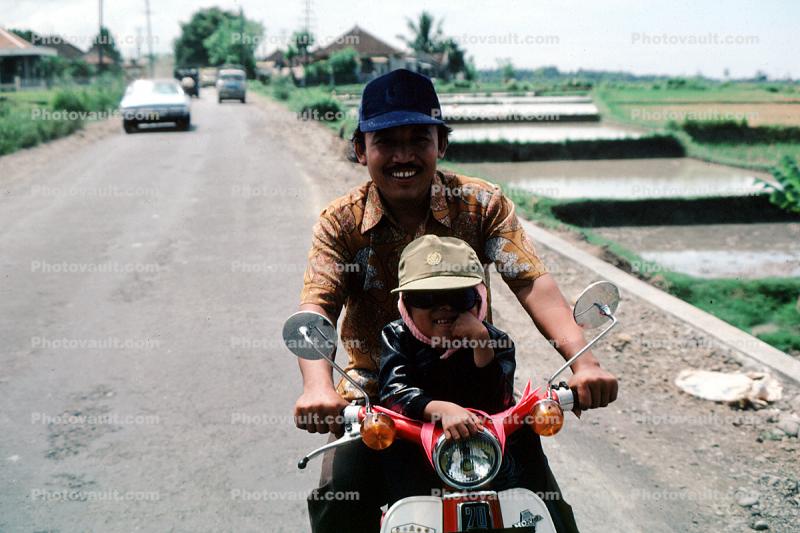 Honda, Scooter, Boy, Man, Male, Father, Son, Riding, Island of Bali, Indonesia