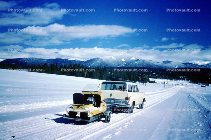 Jeep Wagoneer, ski doo, Car, Vehicle, Automobile, February, 1967, 1960s