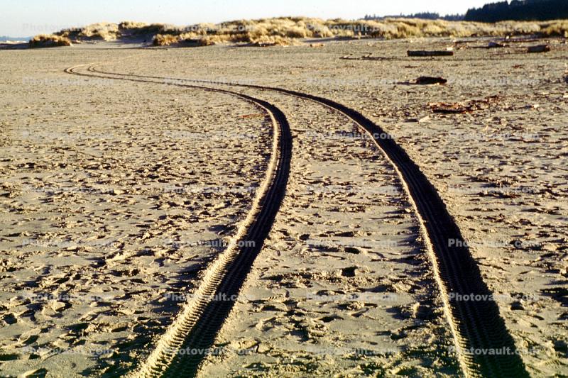 Sand, Beach, Oregon, Tire Tracks
