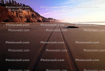Sand, Beach, California, Tire Tracks