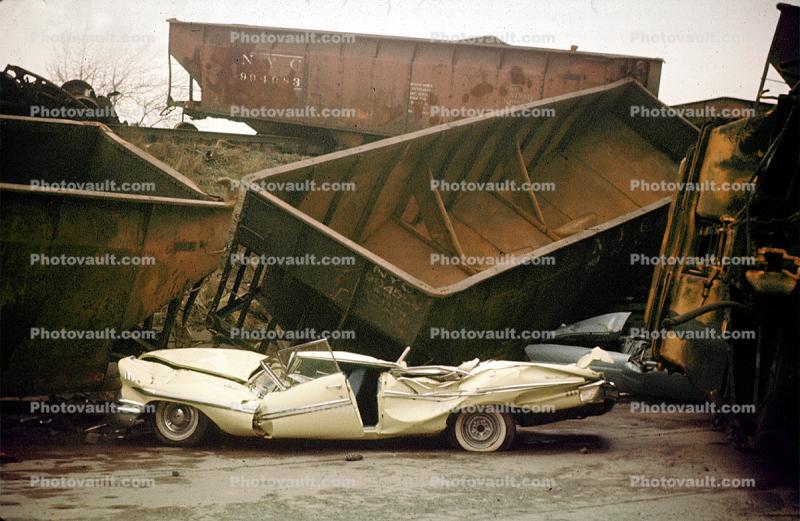 Crushed Cars, daytime, daylight, Car, Vehicle, Automobile, 1950s