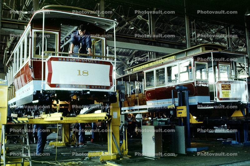 18, Repair Shop, Maintenance, Overhaul, MRO, San Francisco Cable Car Repair Barn, Potrero Division Trolley Coach Facility, 1983, 1980s