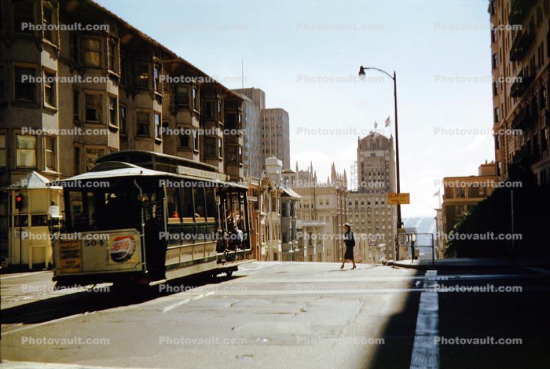 Cable Car 504, California and Powell Streets, Pepsi, March 1958