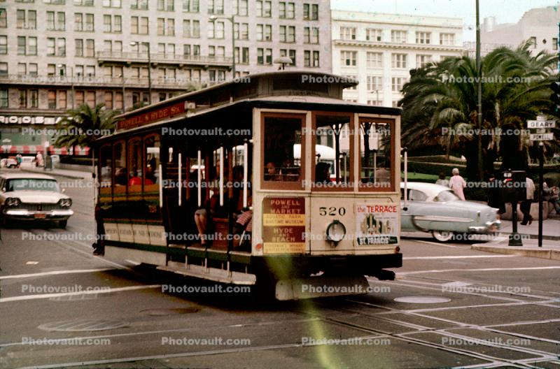 520, Union Square, Downtown San Francisco, cars, Geary Street, 1950s