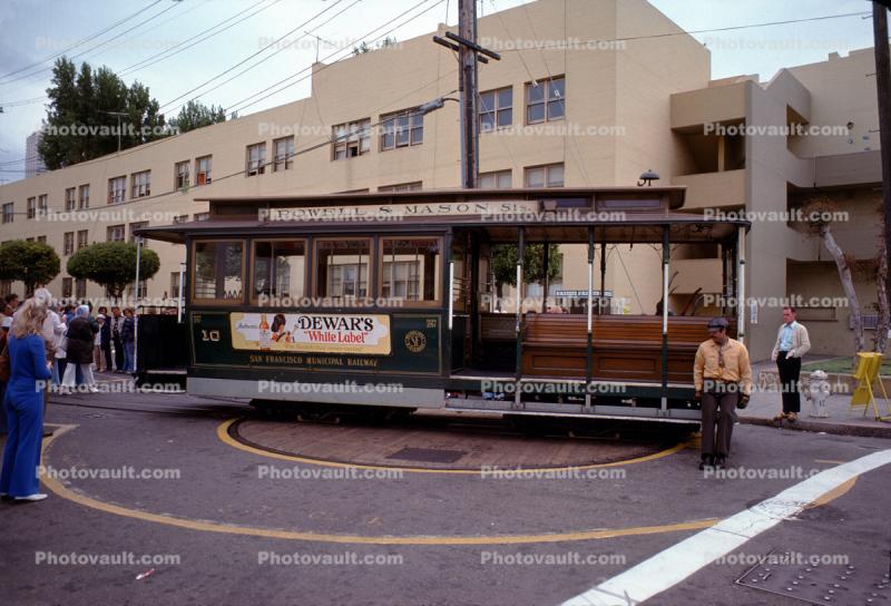 Cable Car Turnaround, turntable, Powell and Mason Streets, June 1978, 1970s