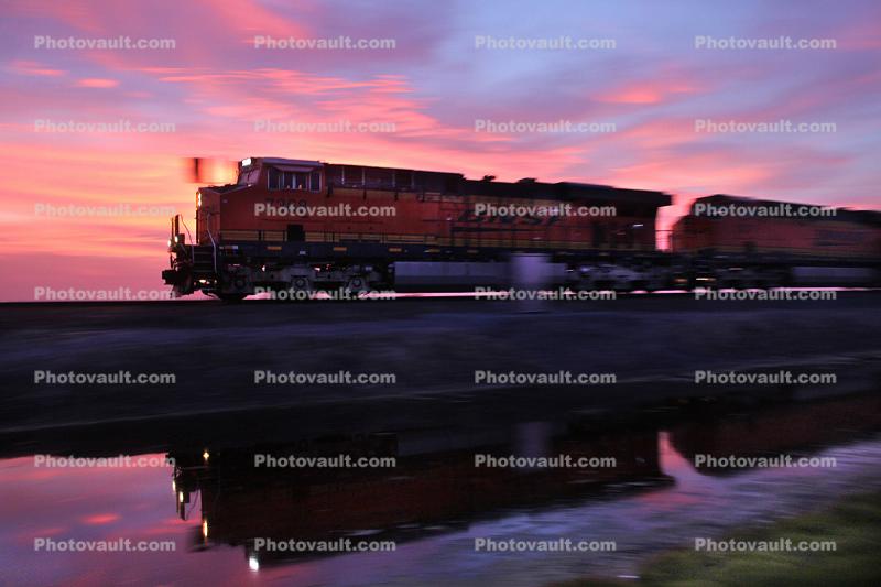 BNSF 7368, Container Shipment, GE ES44DC, Sunset Clouds