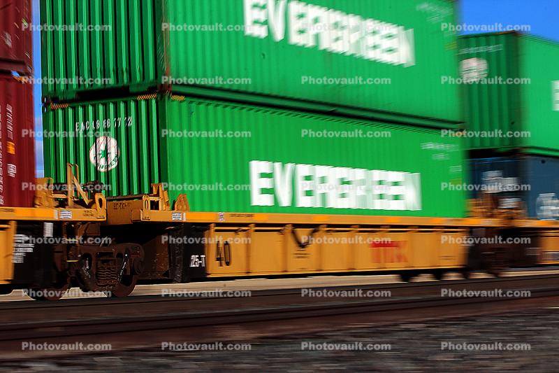 Evergreen Piggyback Container Cargo, Tehachapi, California, intermodal