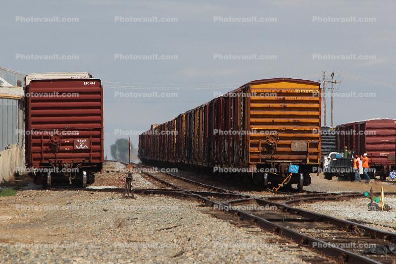 Boxcars, track, Westley, California