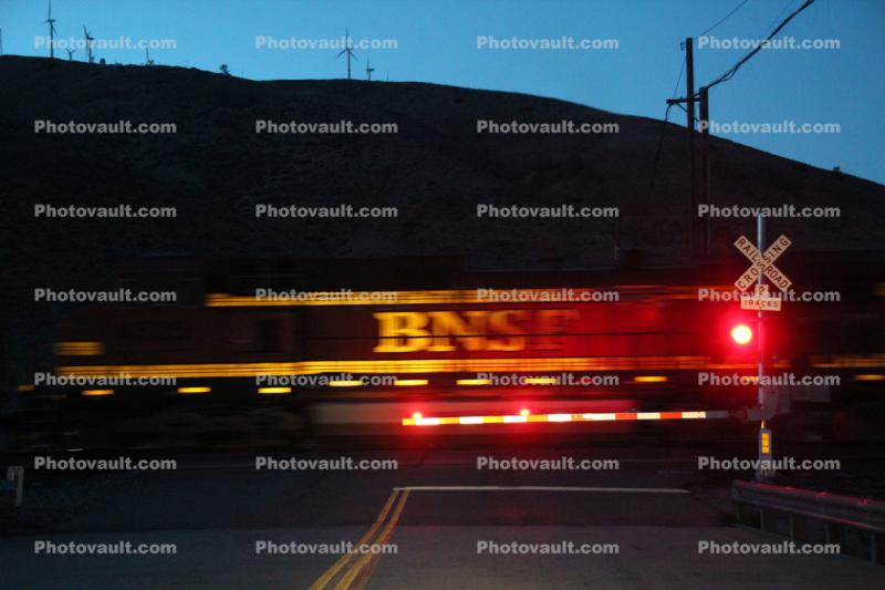 Railroad Crossing Gate, lights, early morning