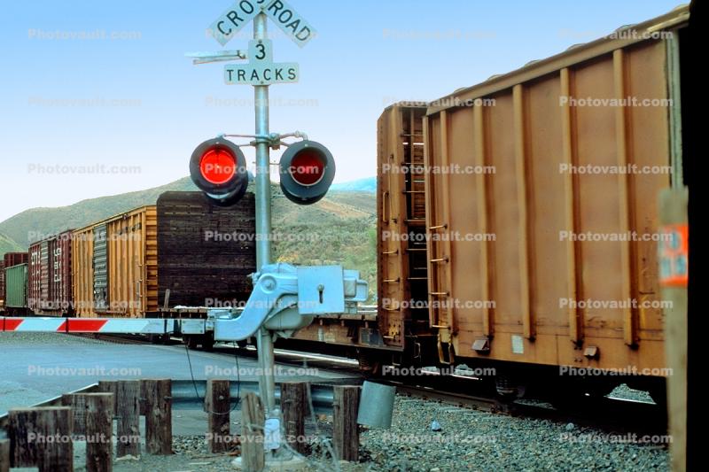 Union Pacific Train, Railroad Crossing, Caution, warning, Durkee, 18 July 1992