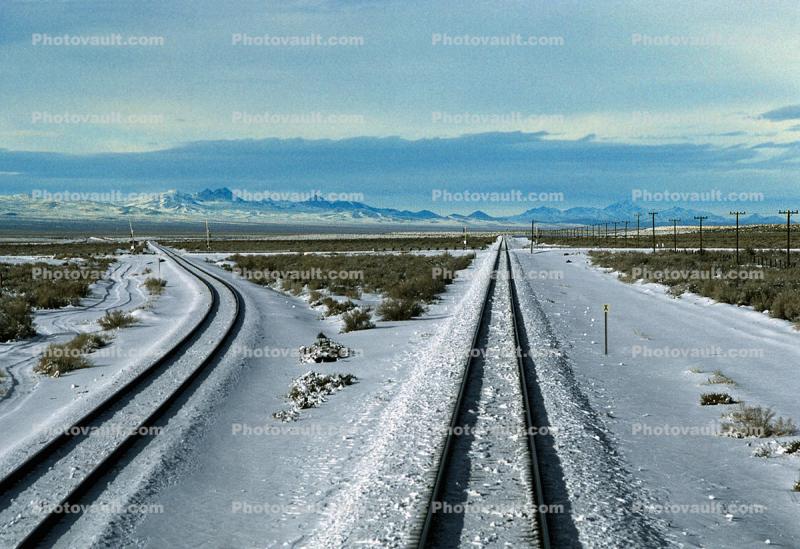 Railroad Tracks Diverging in the Snow, Ice, Cold, Frozen, Icy, Winter, hills, mountains, 31 December 1992