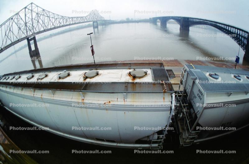 Freight Train, Mississippi River, Bridges, Railroad Tracks, Saint Louis, 20 October 1993