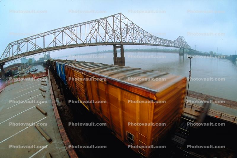 Freight Train, Mississippi River, Bridges, Railroad Tracks, Saint Louis, 20 October 1993