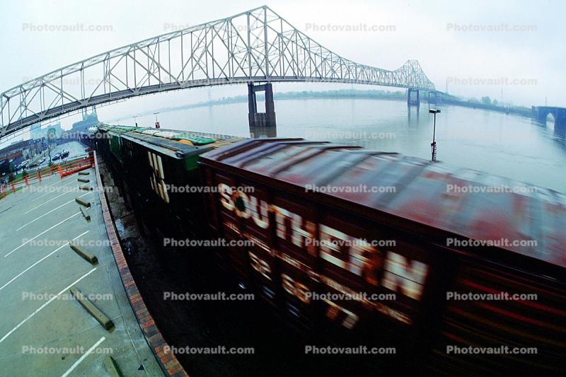 Freight Train, Mississippi River Bridge, Railroad Tracks, Saint Louis, 20 October 1993