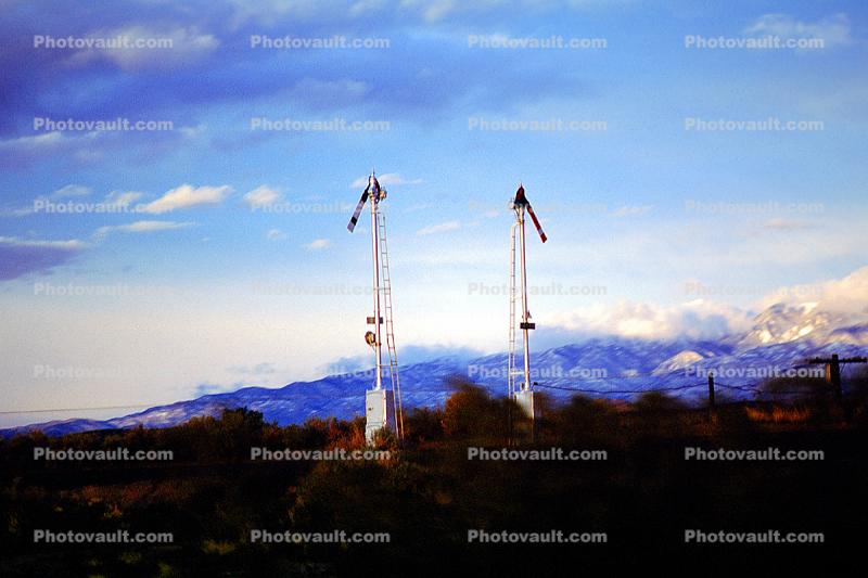 Train Signal Tower, Signal Light, snowy mountains, 13 November 1993
