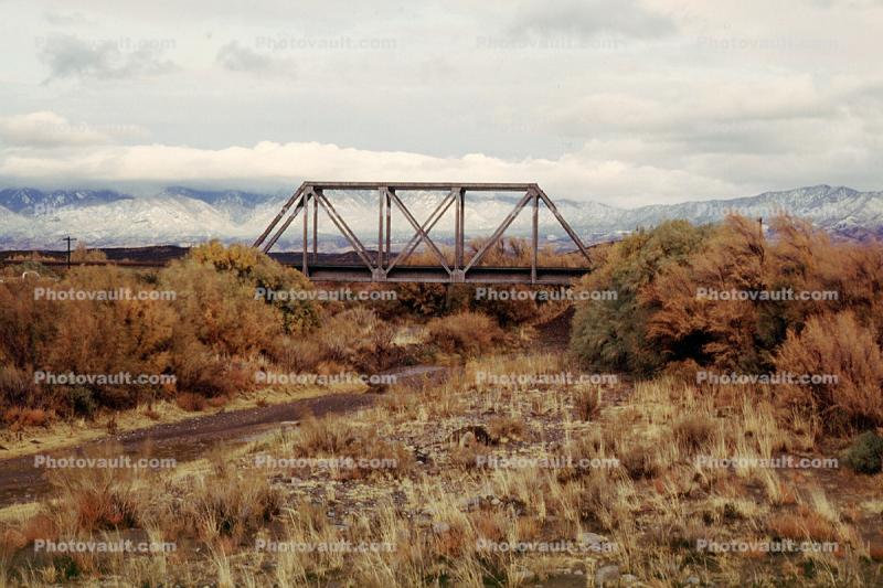 Creek, Truss Bridge, Shrub, River, Clouds, New Mexico, 13 November 1993