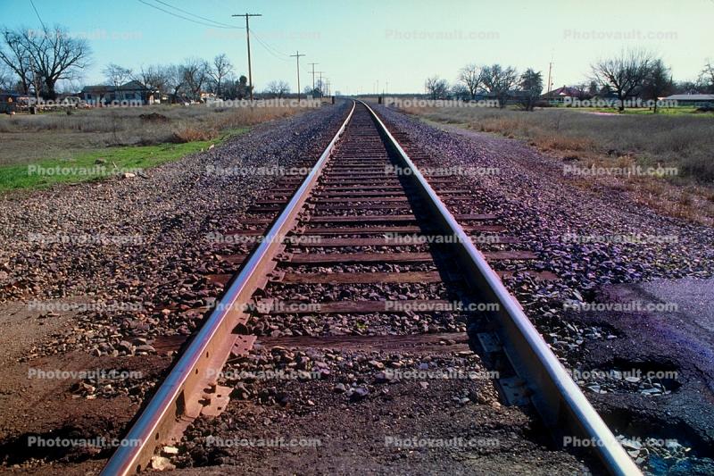 Converging Rail Lines, Vanishing Point, Railroad, Grimes California, 28 January 1994