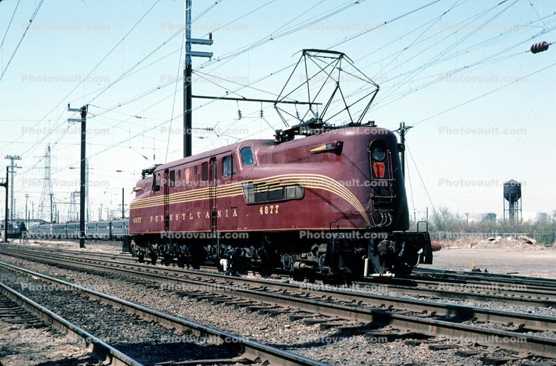 Penn Central PRR 4877, Big Red, GG1-class electric locomotive, pantograph, GG1, Amboy