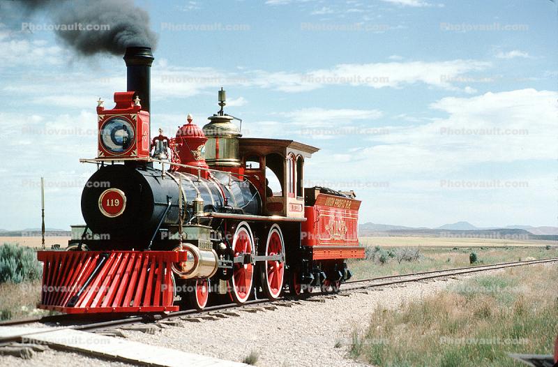 Union Pacific Rail Road, UP 119, 4-4-0, Union Pacific No. 119, First Transcontinental Railroad, Golden Spike, 1950s