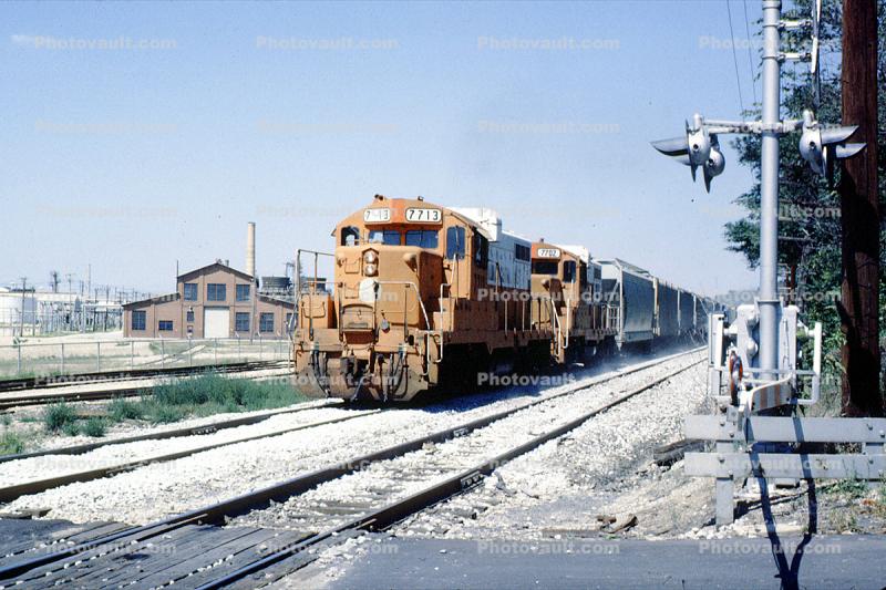 Illinois Central Gulf, ICG 7713, 7702, Diesel Locomotive, Lobell Illinois, 1950s