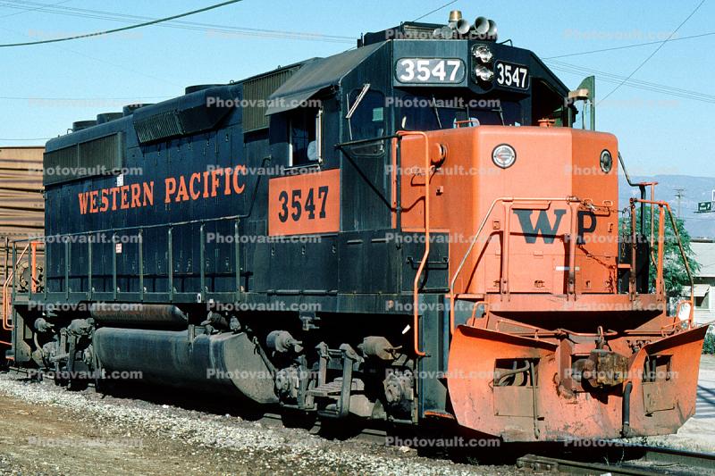 Western-Pacific 3547, Western Pacific GP40-2 #3547, Colton California, San Bernardino County, 1983, 1980s