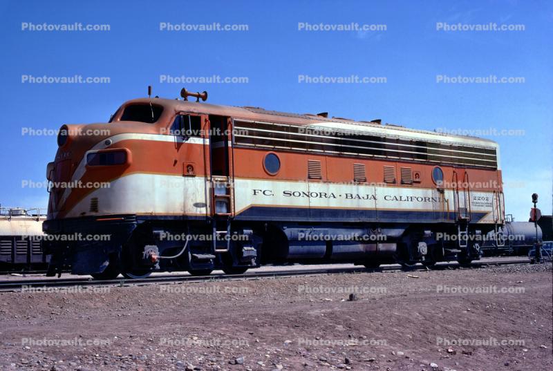 EMD F7A locomotive, SBC 2202, Ferrocarril Sonora Baja California, 1970s