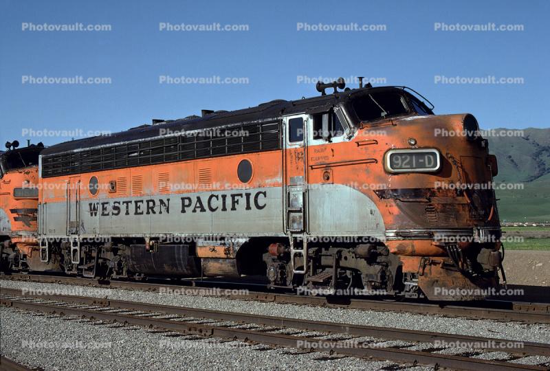 WP 921D, 921, EMD F7A, Western Pacific locomotive, Milpitas California, March 1975, 1970s