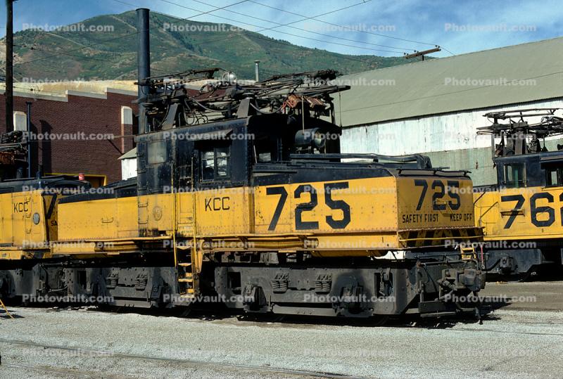 Kennecott Copper Electric Locomotive KCC 725, GE 85Tonner, Copperton Utah, September 1978, 1970s