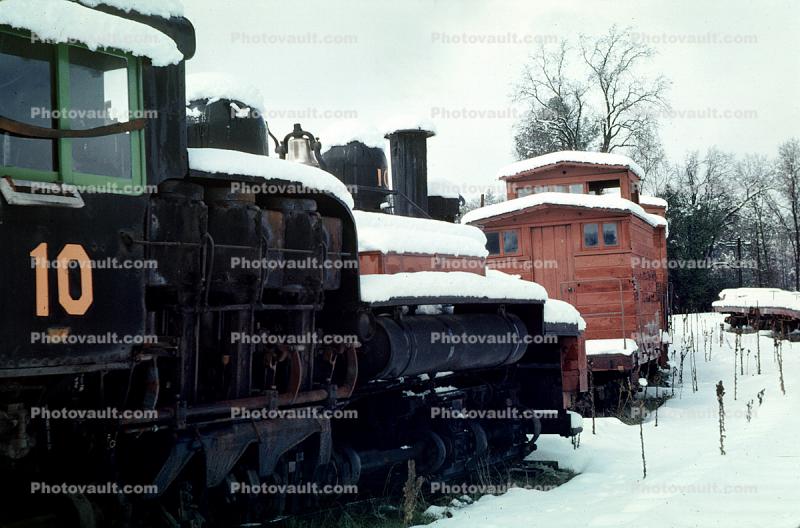 Shay #10, Caboose, snow, cold, winter, 1960s