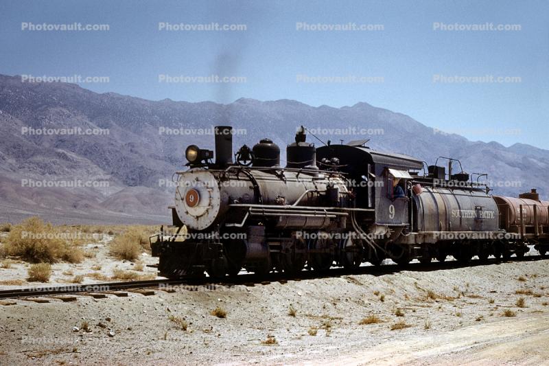 Southern Pacific Locomotive No 9, Baldwin 4-6-0 Rambles through Owens Valley, California, 1940s